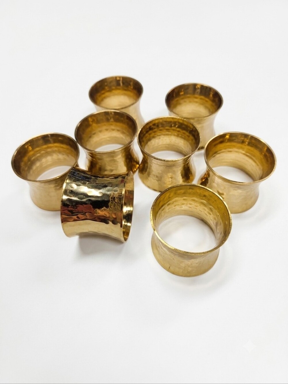 Mid-Century Modern Hammered Gold Brass Flared Napkin Rings – Set of 8